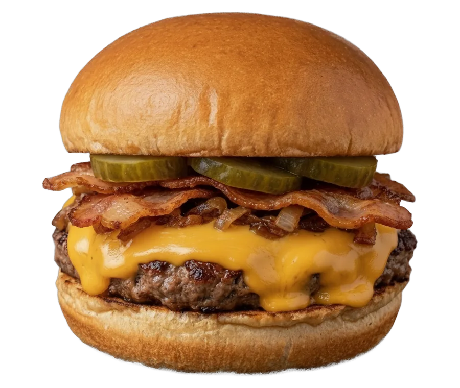 DIP Bacon: hambúrguer com cheddar, bacon e picles